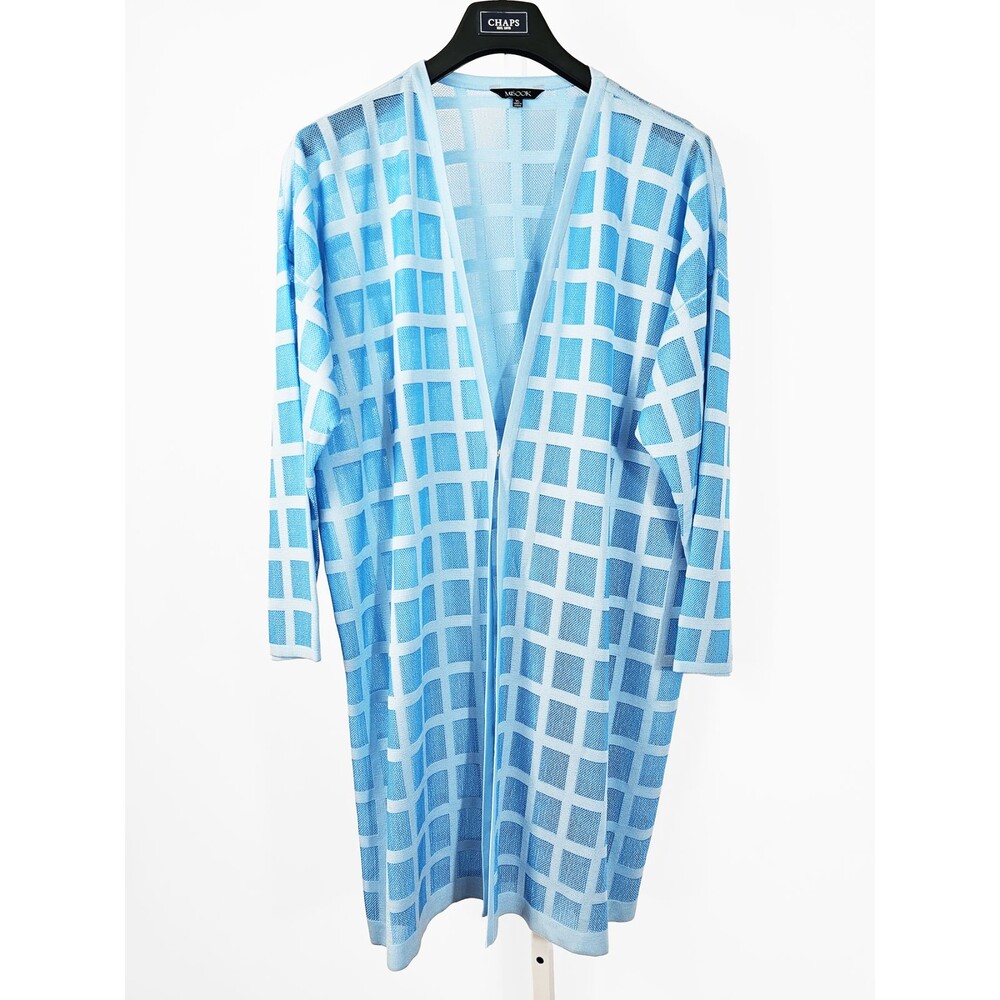Misook XL Light Blue Grid Pattern Long Light Weight Semi Sheer Duster Cardigan
